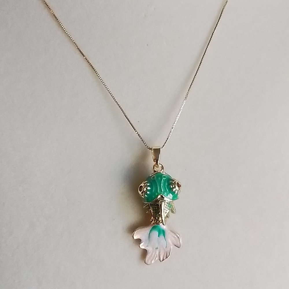 Elegant Gold and Green Koi Fish Pendant Necklace